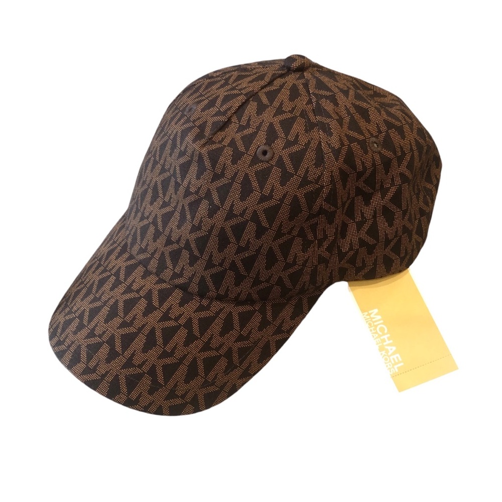 MK Michael Kors Signature Logo Print Brown Baseball Cap